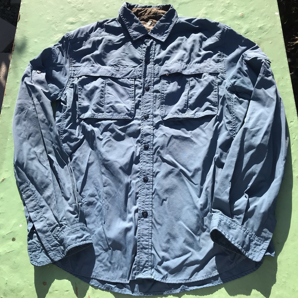 REI Shirt Mens M Blue Long Sleeve Vented Nylon Hiking Fishing Travel Outdoor LS